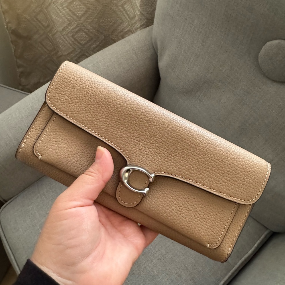 Coach Tan Leather Wallet with Flap Closure